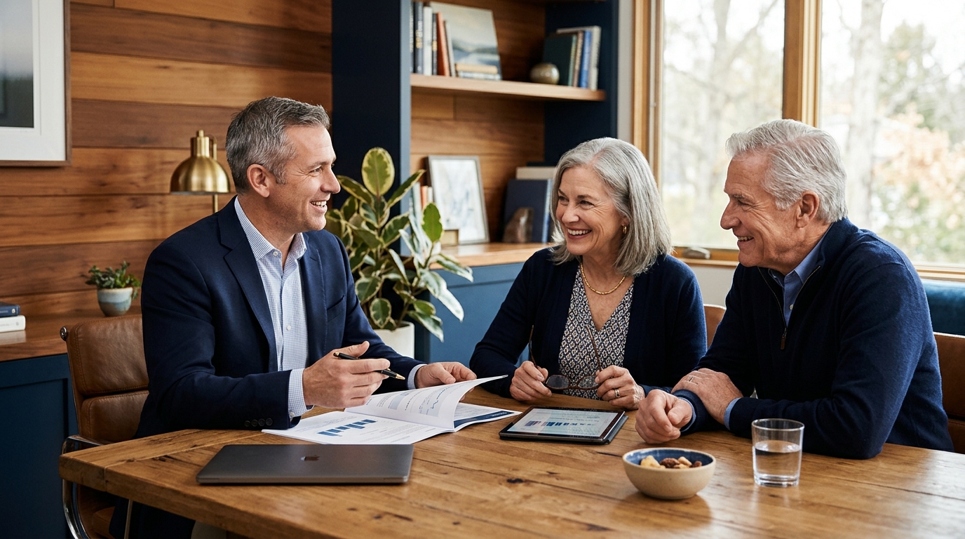 Adviser walking a couple through their retirement plan