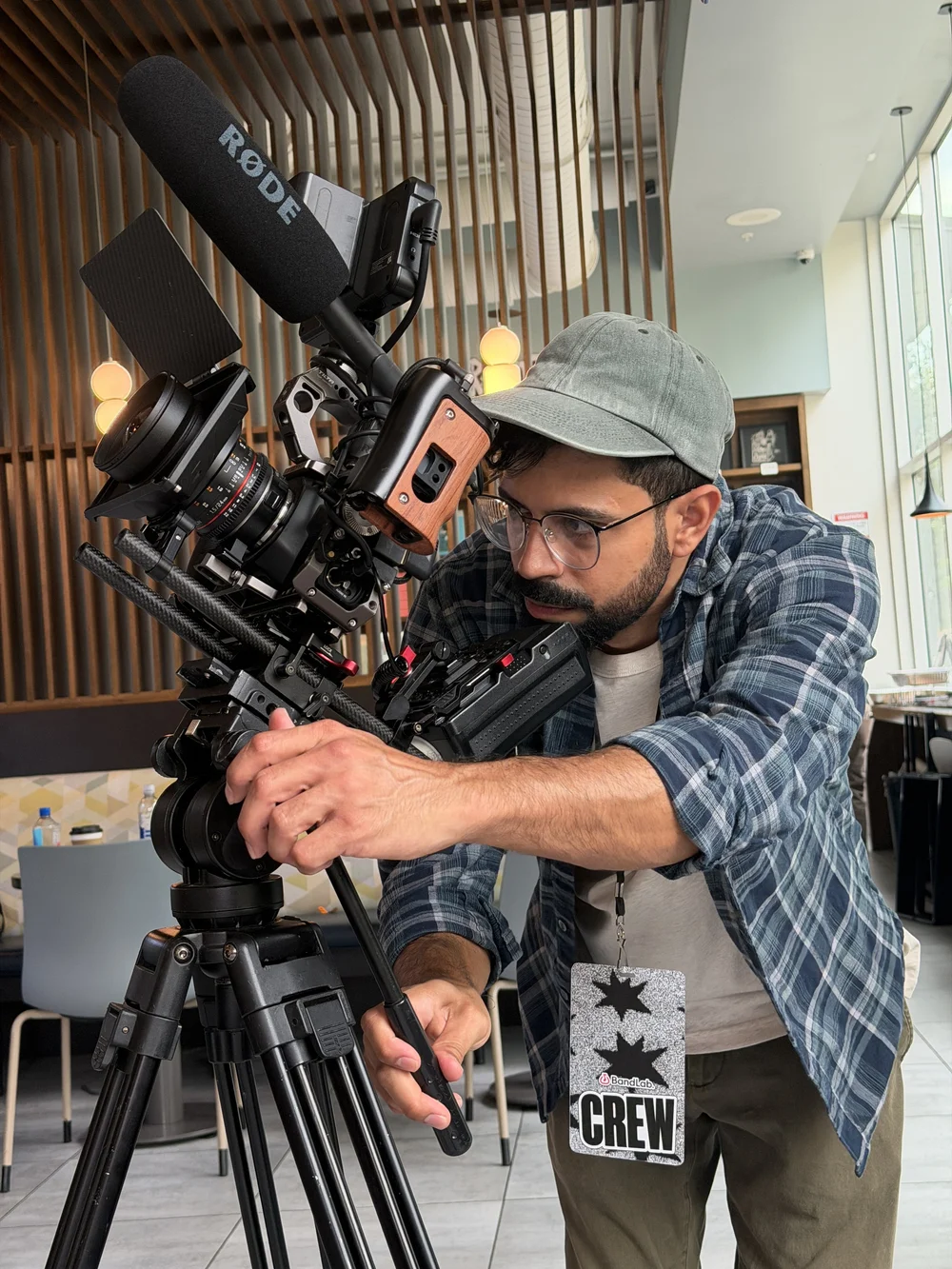 Eric Castillo operating a camera rig during a shoot